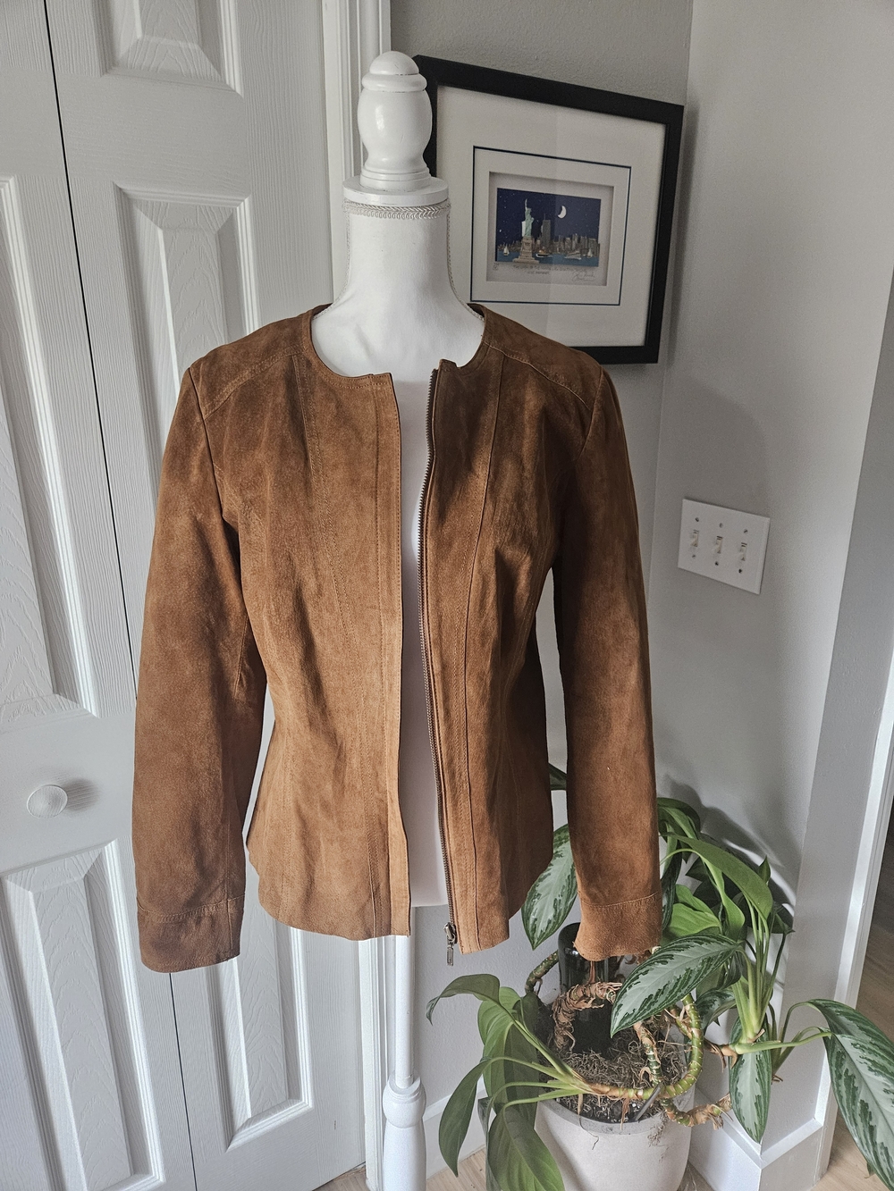 Alfani Classic Brown Suede Zip-Front Women's Jacket